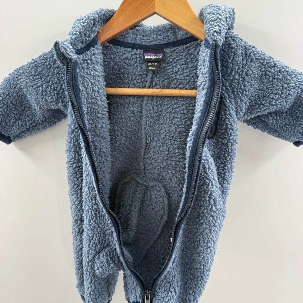 Patagonia Infant Furry Friends Bunting Zip Up Hooded Blue Two Tone Baby Newborn - Picture 4 of 9